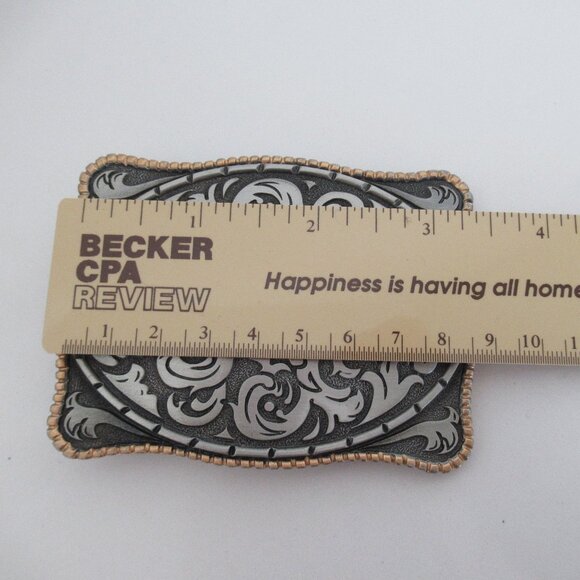 New, STORMING SILVER Silver & Gold Tone Western Style Belt Buckle - Picture 6 of 7
